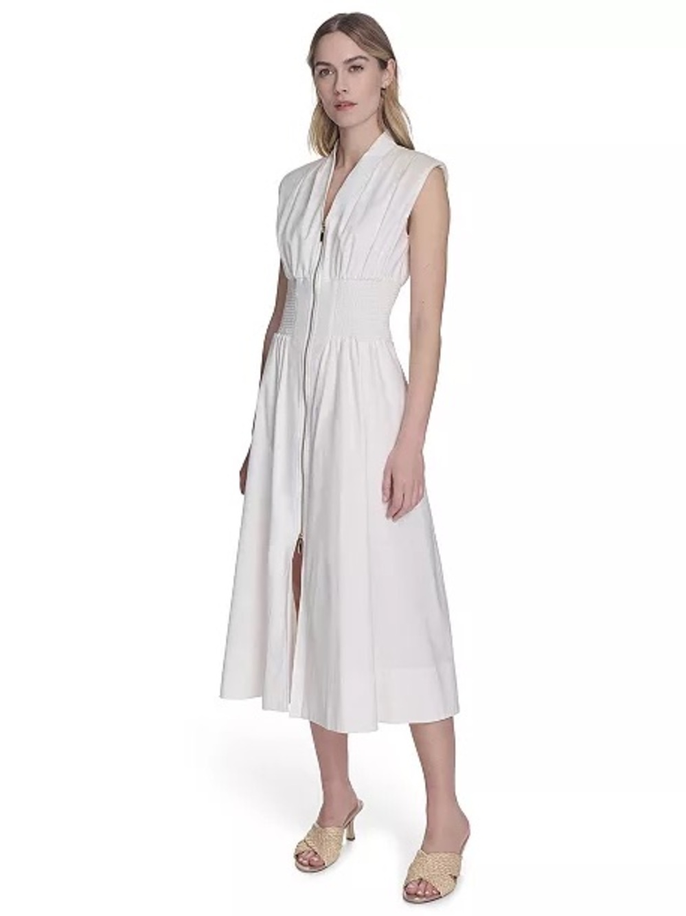 Vince Camuto Smock Waist Front Zip Midi Dress